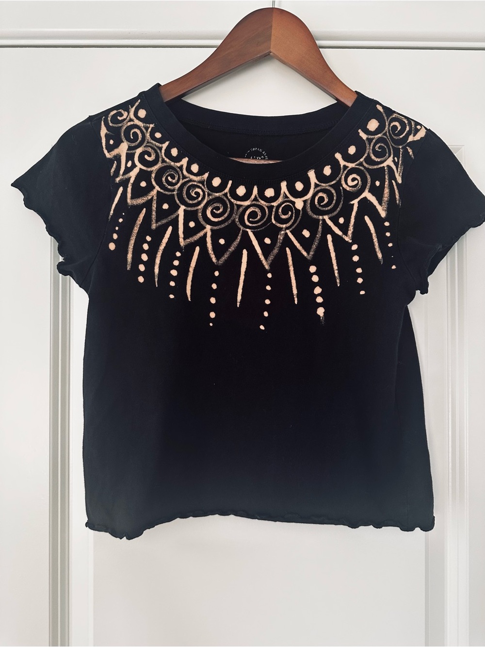 Hand Painted Bleached Black Crop Tee Grunge Y2K Whimsigoth Indie Sleaze Medium